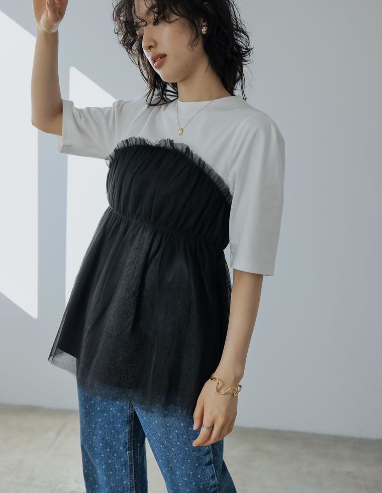 ギャザーチュールドッキングTシャツ
