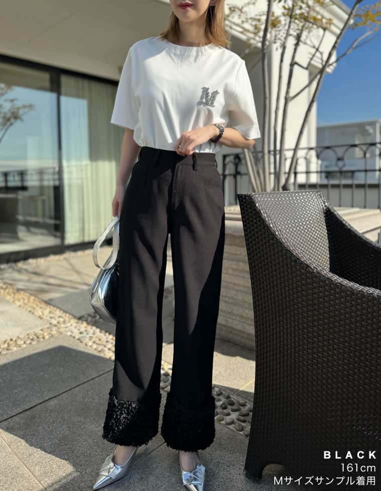 フラワーモチーフストレートパンツ