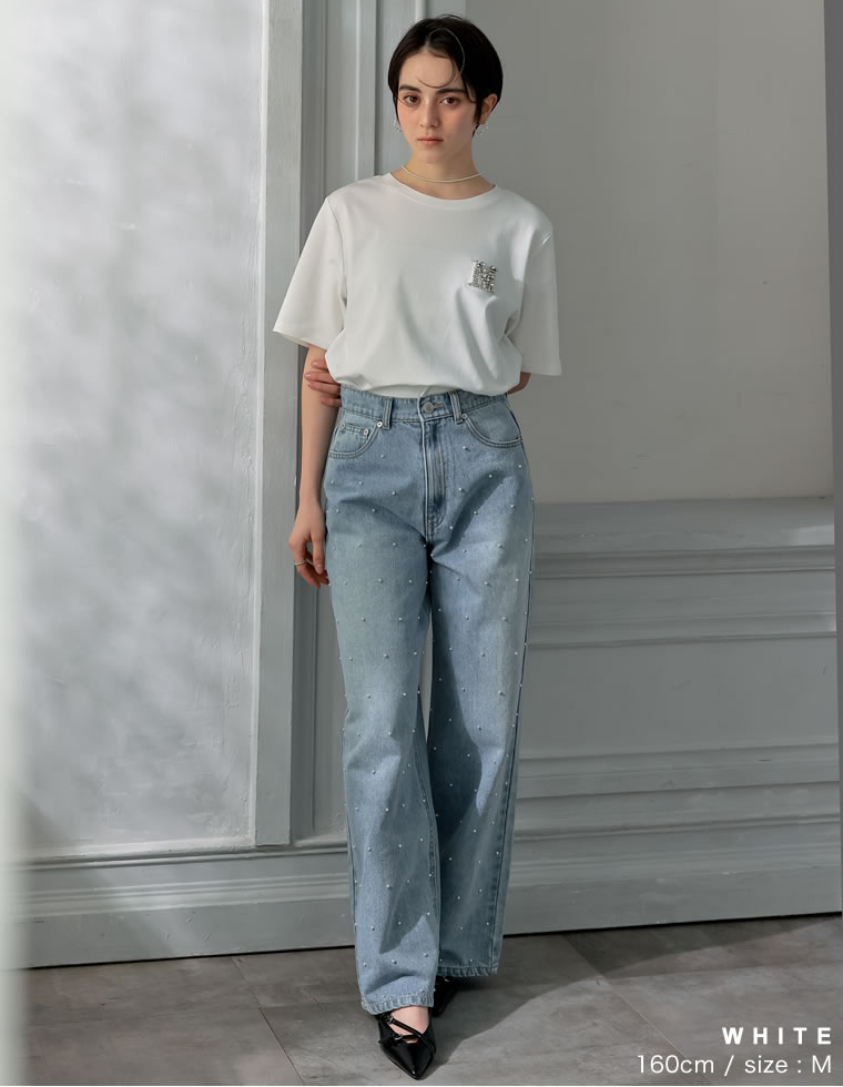 MロゴビジューモチーフTシャツ
