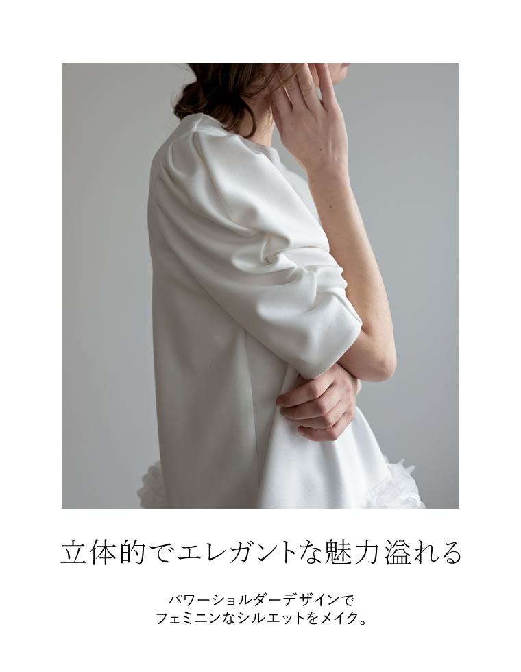 フラワーモチーフパワショルチュニックトップス