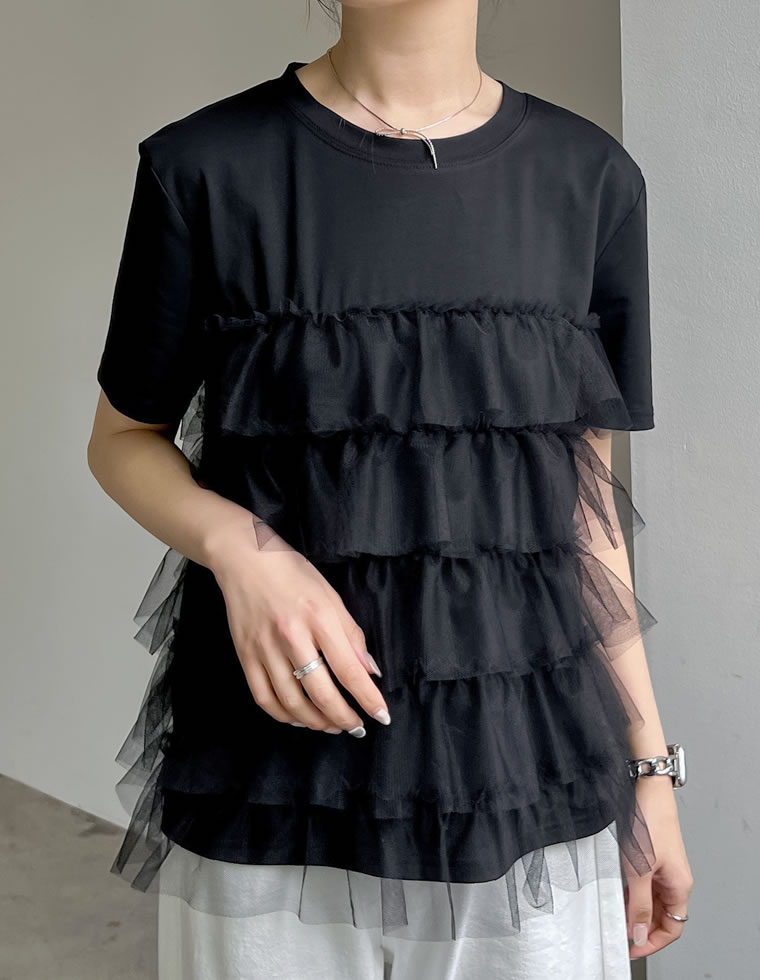 チュールティアードドッキングTシャツ