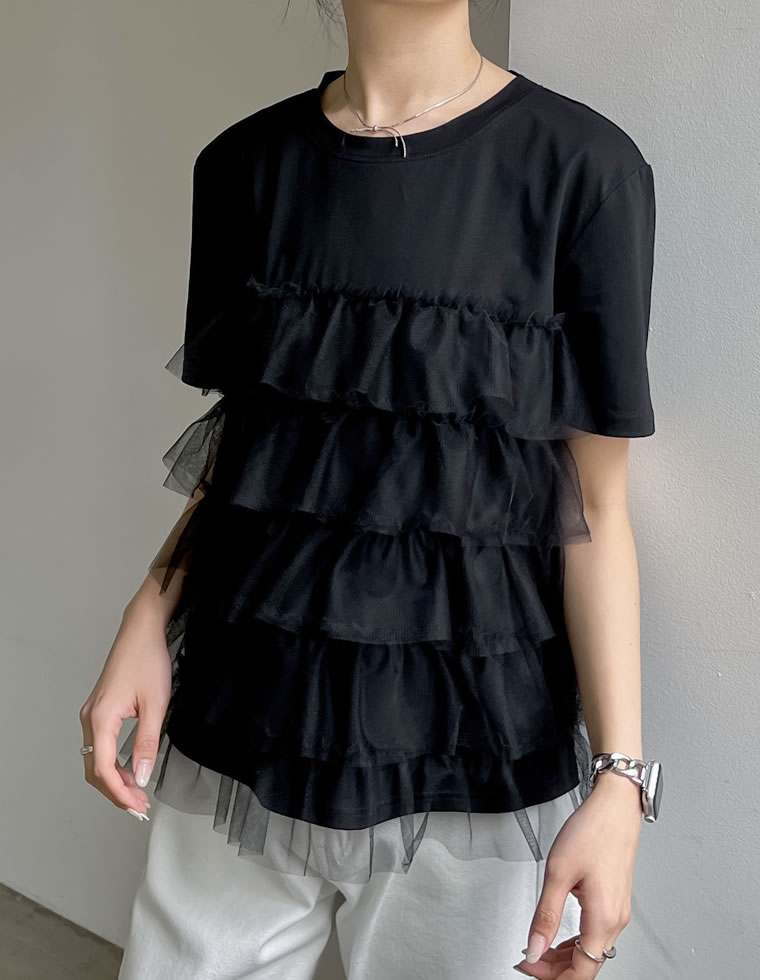チュールティアードドッキングTシャツ