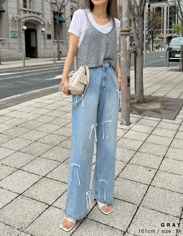 スパンコールニットキャミソールビスチェ