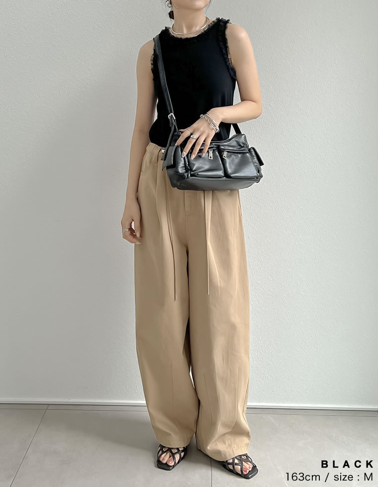 ストレッチリブフリル付きアメスリトップス