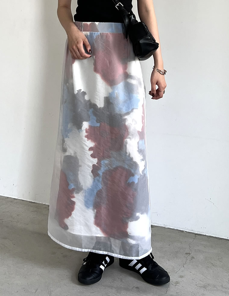アート柄オーガンジーレイヤードスカート