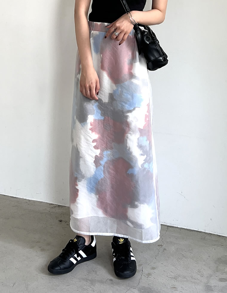 アート柄オーガンジーレイヤードスカート
