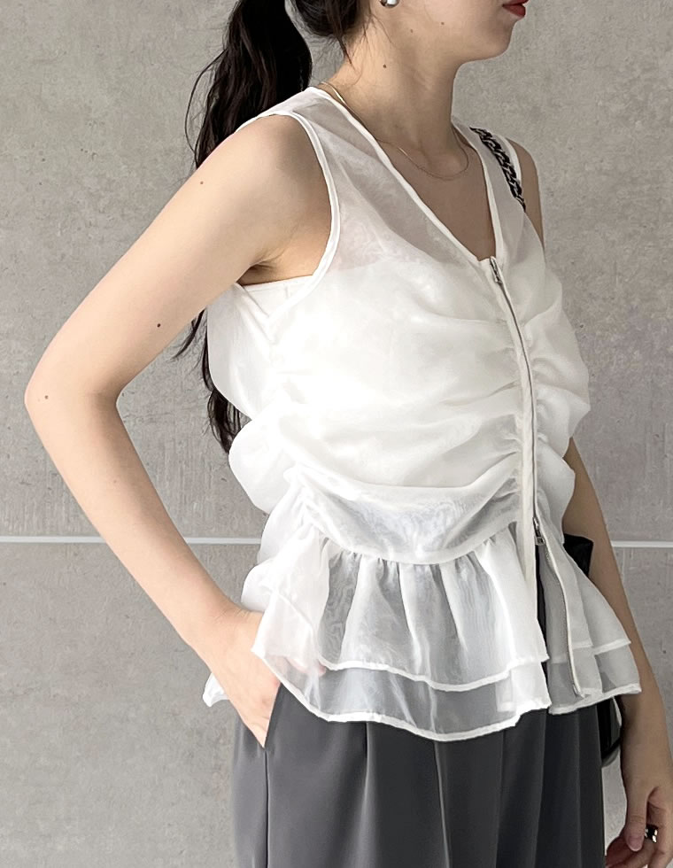 オーガンジーダブルジップフレアベスト