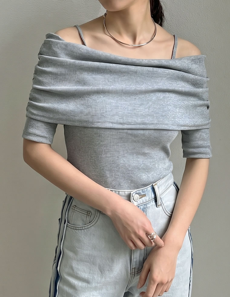 2WAYリブカットソーオフショルトップス