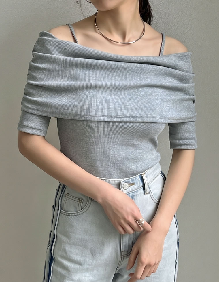 2WAYリブカットソーオフショルトップス
