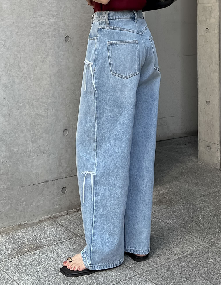 リボン付きルーズワイドデニム