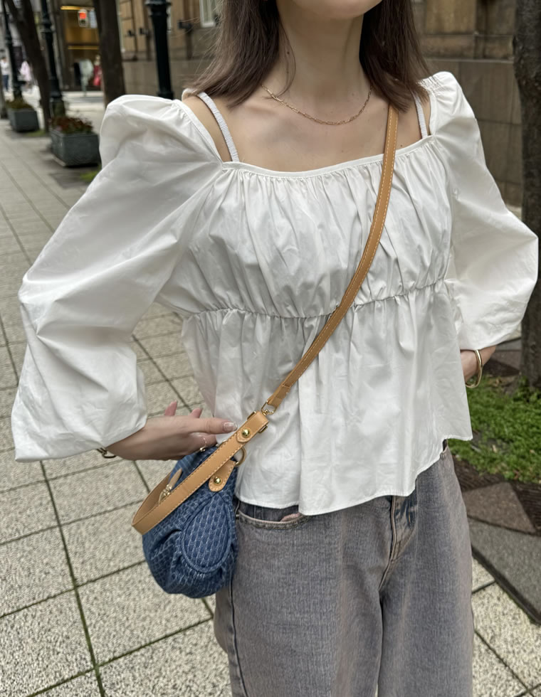 ゴールドフラップデニムライクハンドバッグ