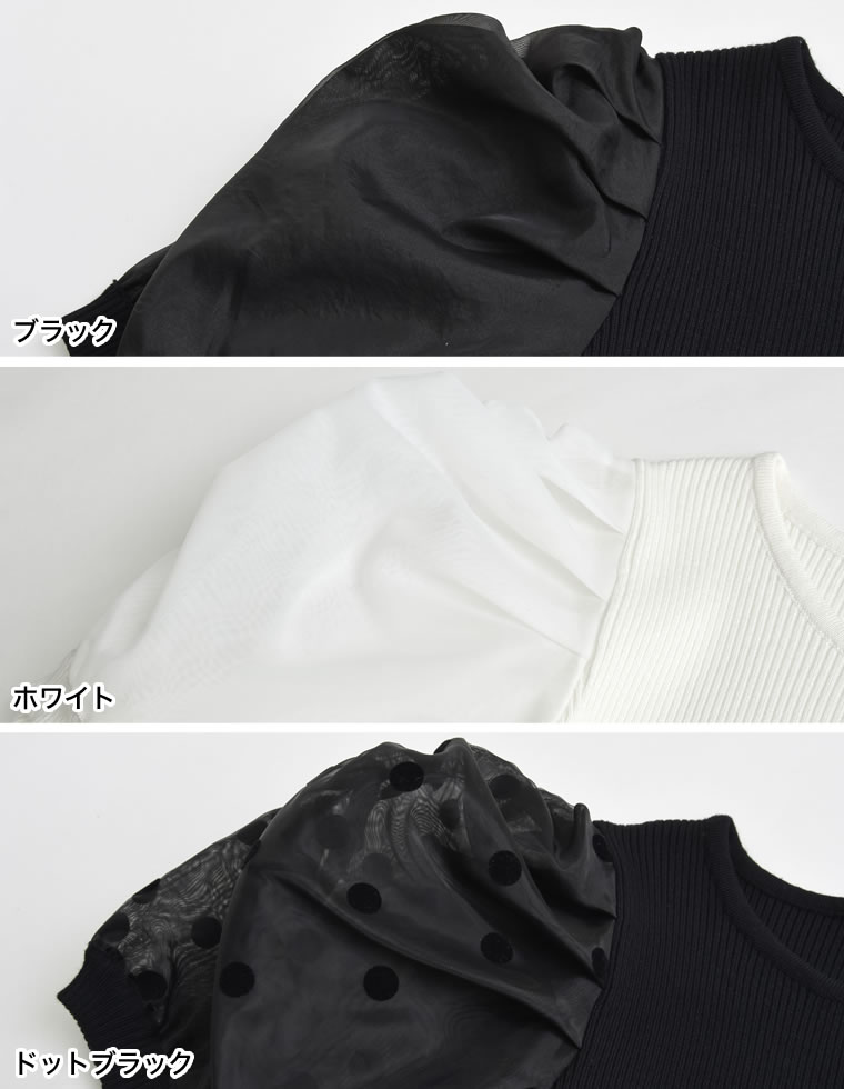 オーガンジーパフスリーブトップス