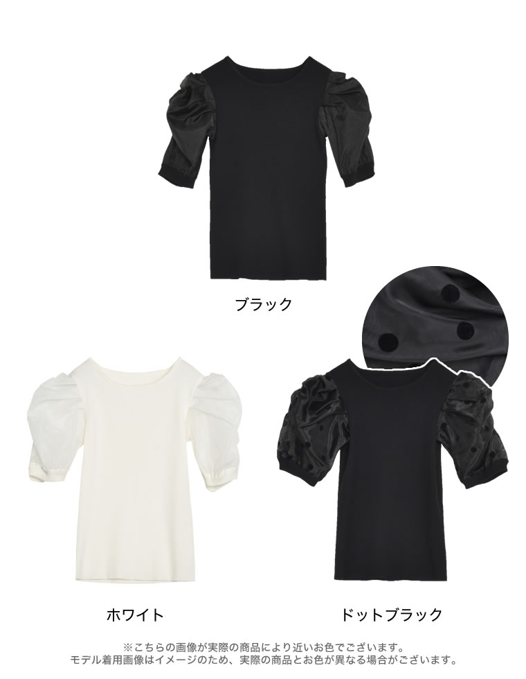 オーガンジーパフスリーブトップス
