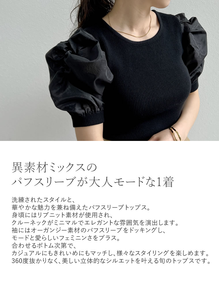 オーガンジーパフスリーブトップス