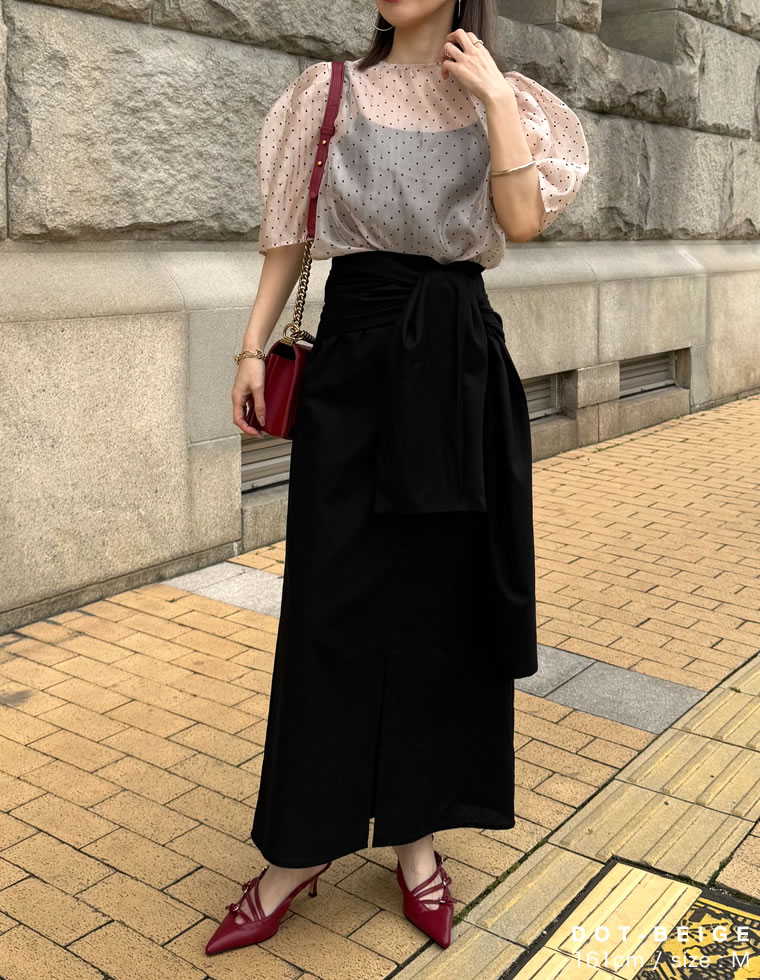 無地orドットパワショルシアーブラウス