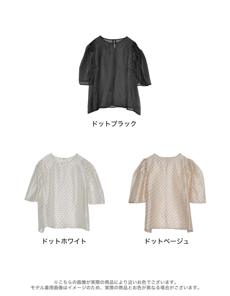 無地orドットパワショルシアーブラウス