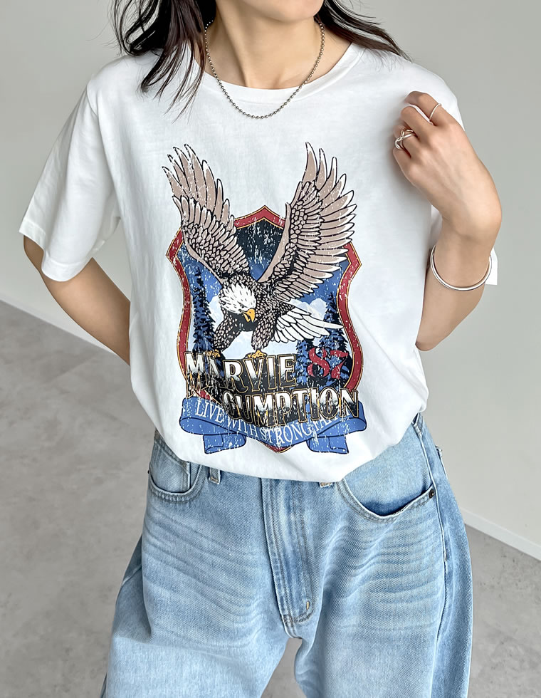 コットンイーグルプリントTシャツ
