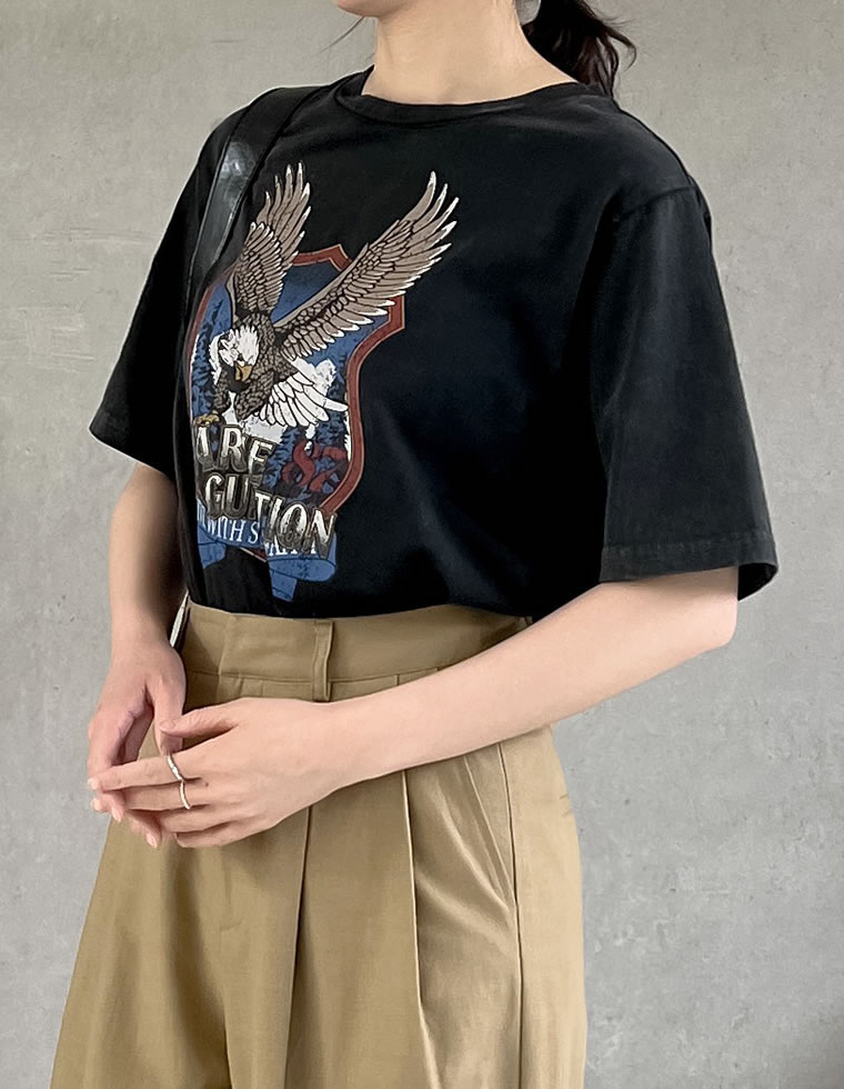 コットンイーグルプリントTシャツ