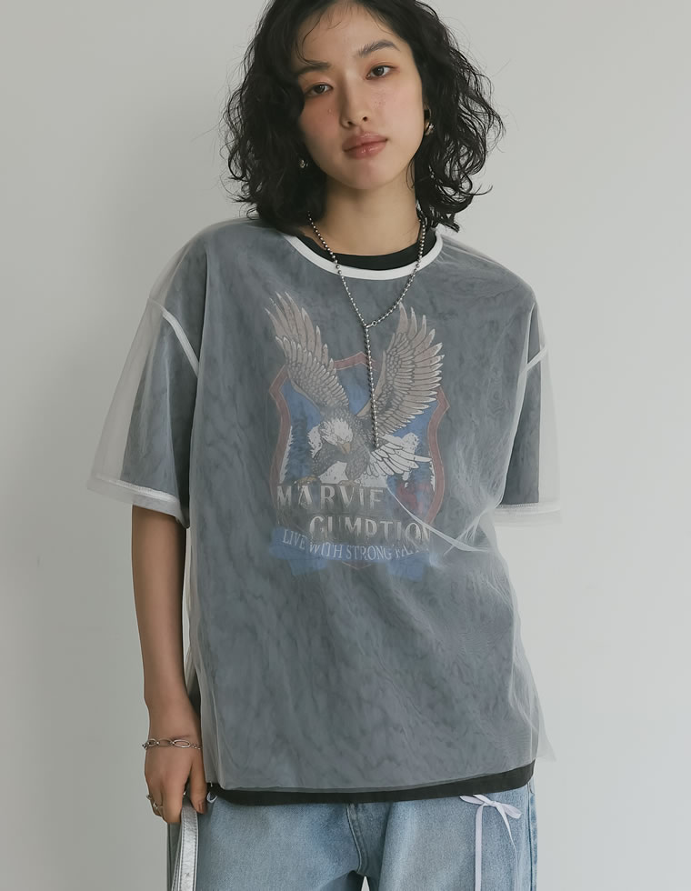 コットンイーグルプリントTシャツ