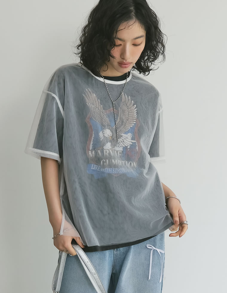 コットンイーグルプリントTシャツ