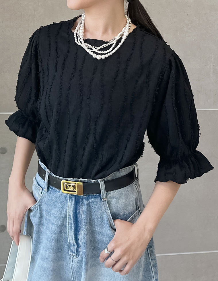 フリンジカットジャガードトップス