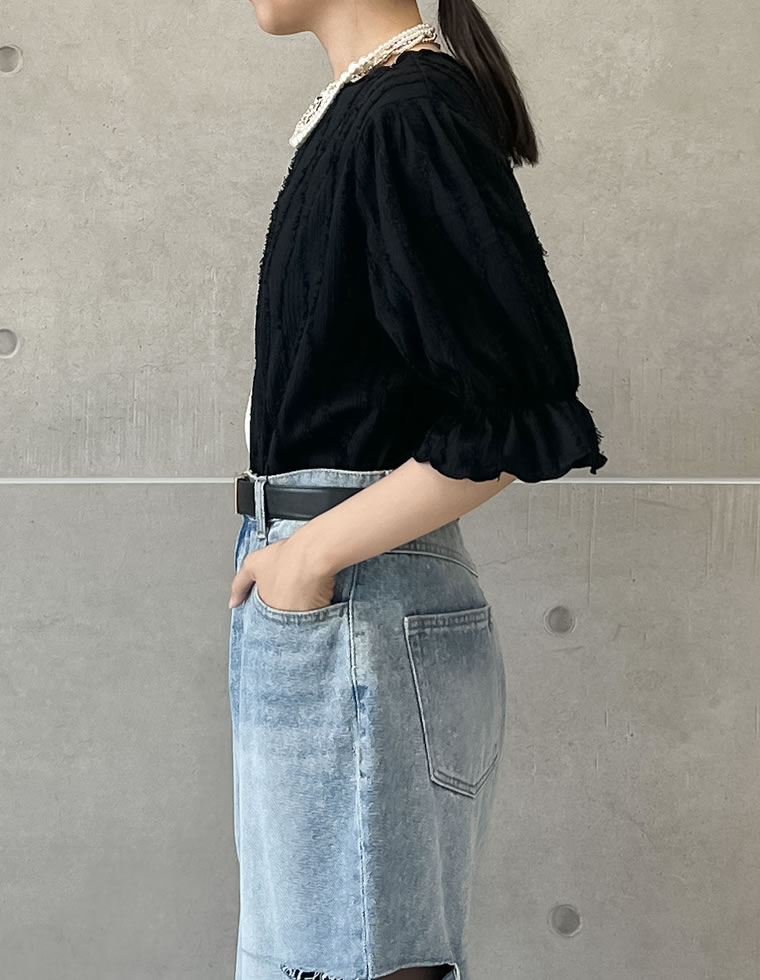 フリンジカットジャガードトップス