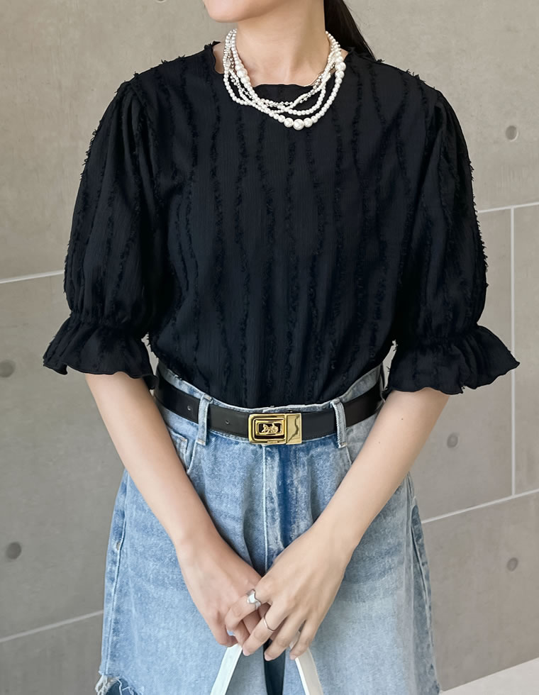 フリンジカットジャガードトップス
