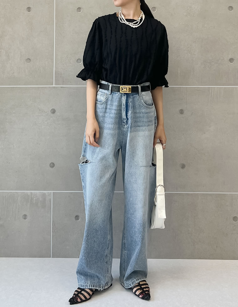 フリンジカットジャガードトップス