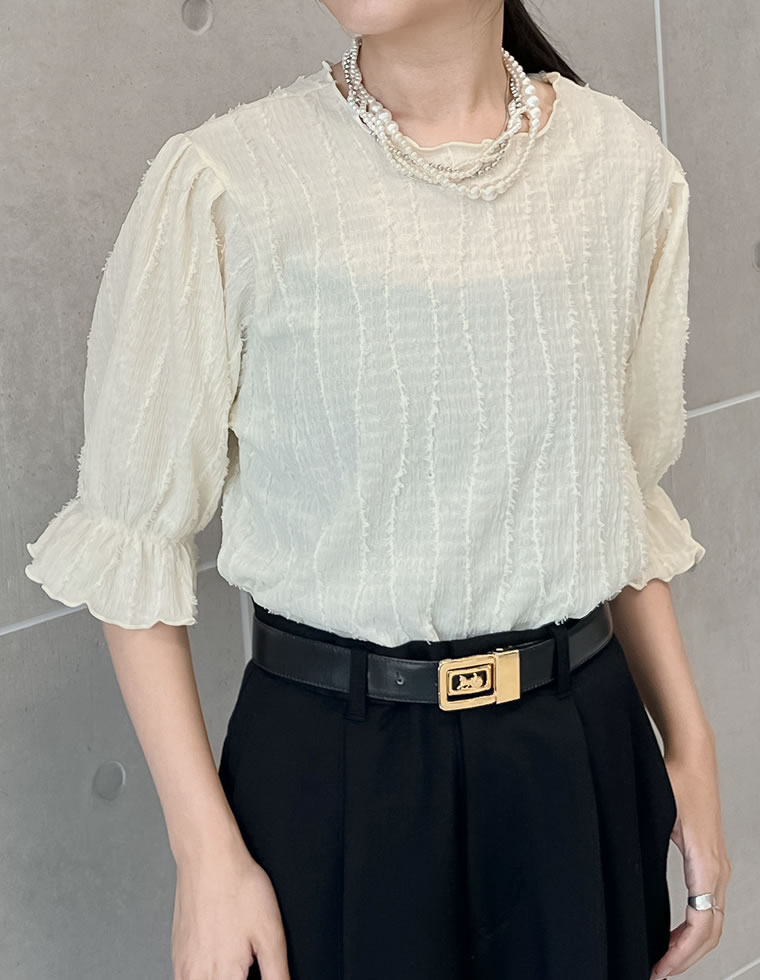 フリンジカットジャガードトップス