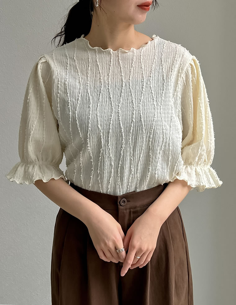 フリンジカットジャガードトップス