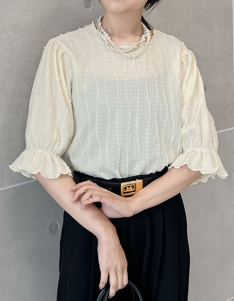 フリンジカットジャガードトップス