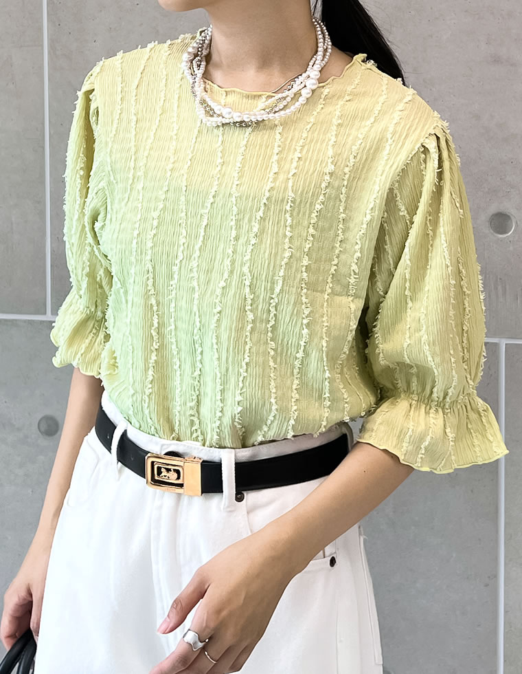 フリンジカットジャガードトップス