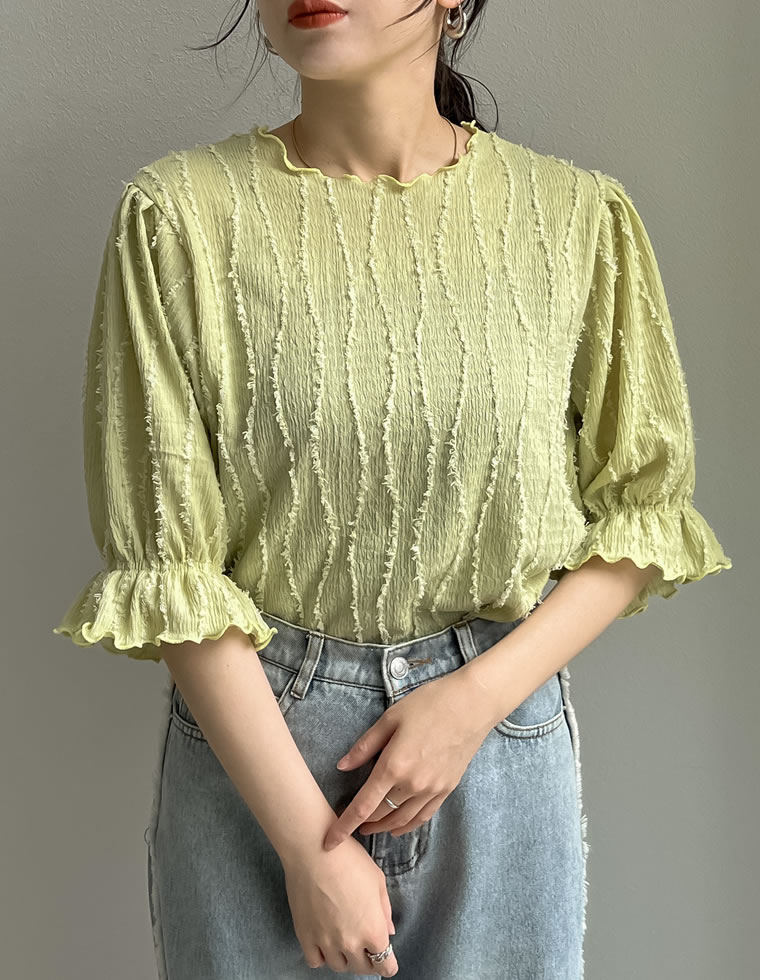 フリンジカットジャガードトップス