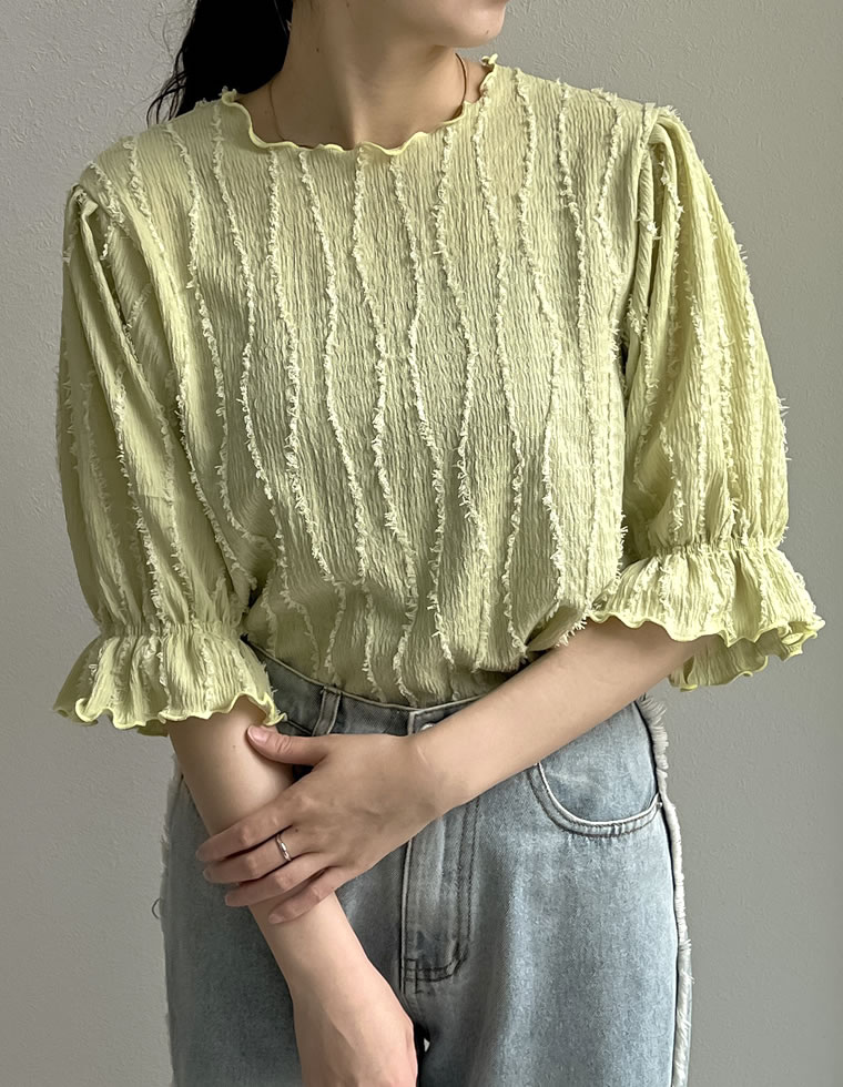 フリンジカットジャガードトップス