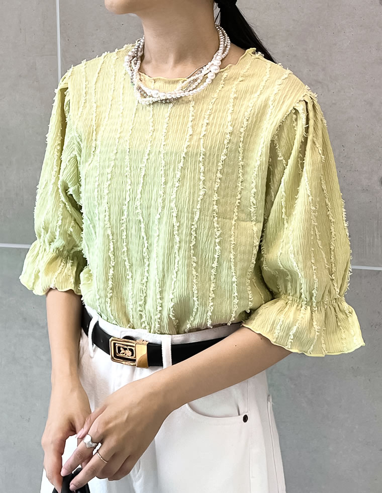 フリンジカットジャガードトップス