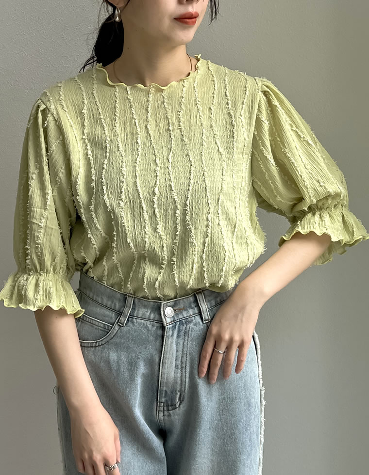 フリンジカットジャガードトップス
