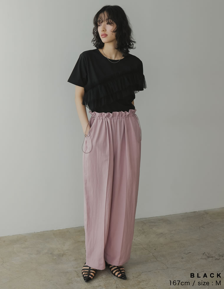 チュールアシンメトリーデザインＴシャツ