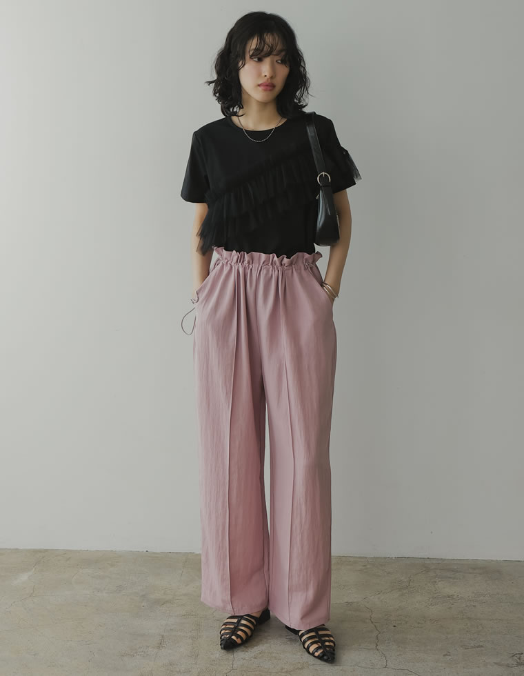 チュールアシンメトリーデザインＴシャツ