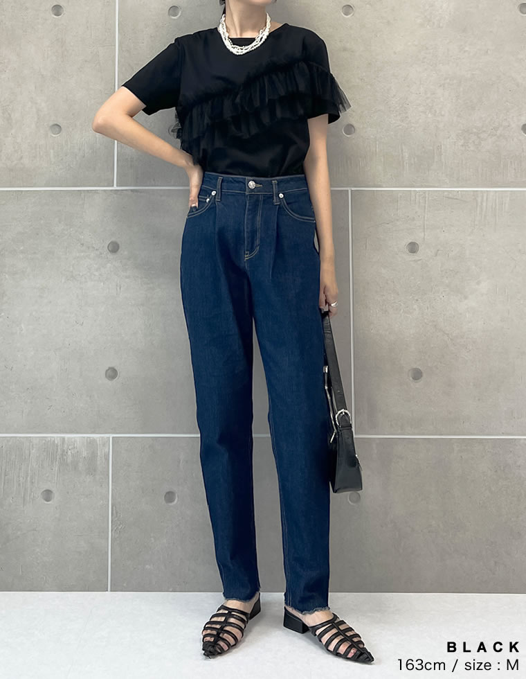 チュールアシンメトリーデザインＴシャツ