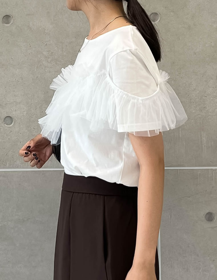 チュールアシンメトリーデザインＴシャツ