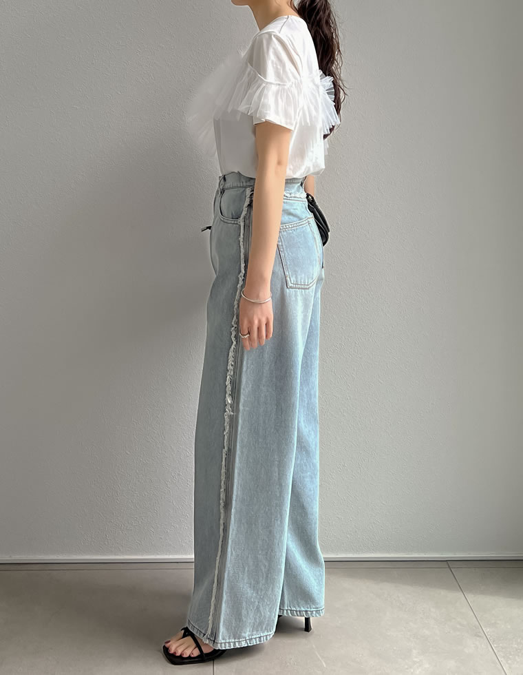 チュールアシンメトリーデザインＴシャツ
