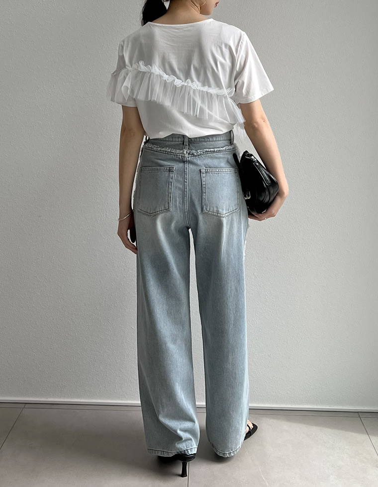チュールアシンメトリーデザインＴシャツ