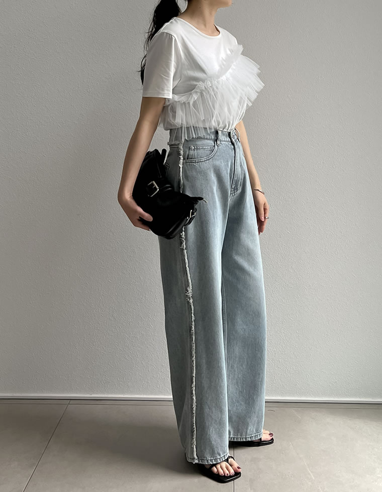 チュールアシンメトリーデザインＴシャツ