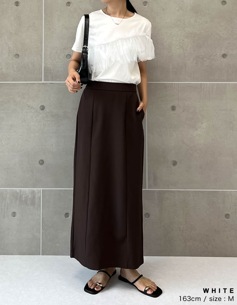 チュールアシンメトリーデザインＴシャツ