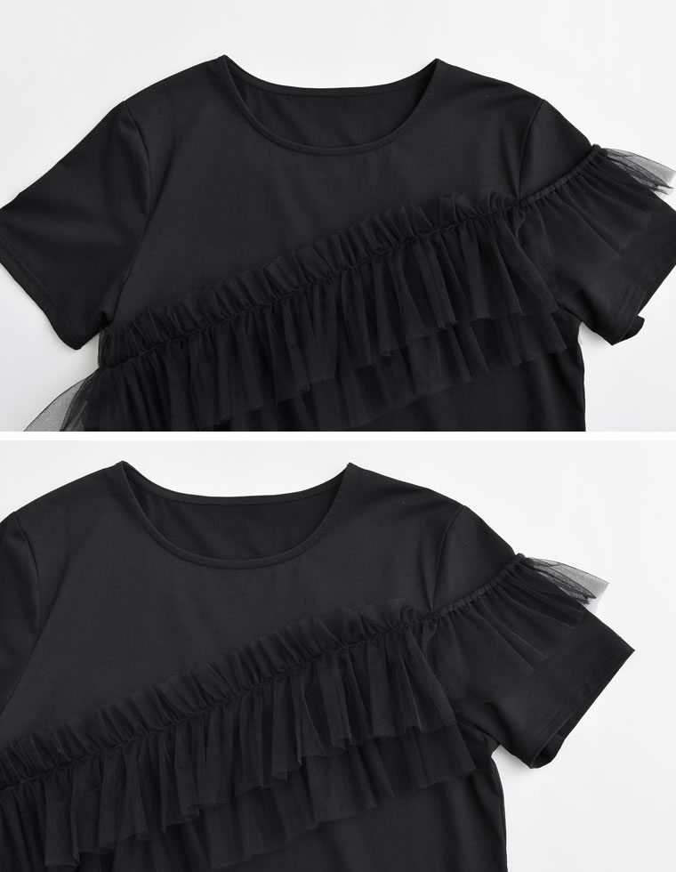 チュールアシンメトリーデザインＴシャツ