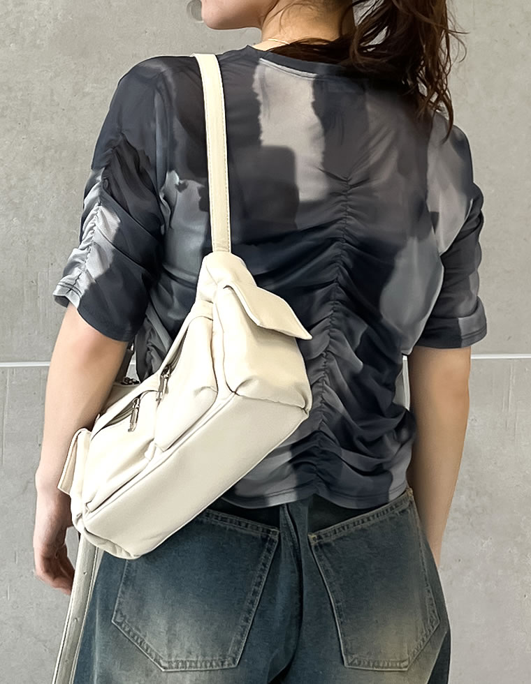 パワーメッシュギャザー半袖トップス