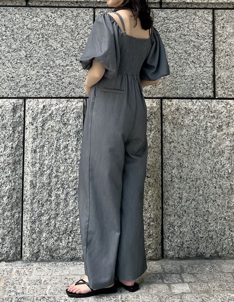 バルーンスリーブオフショルオールインワン