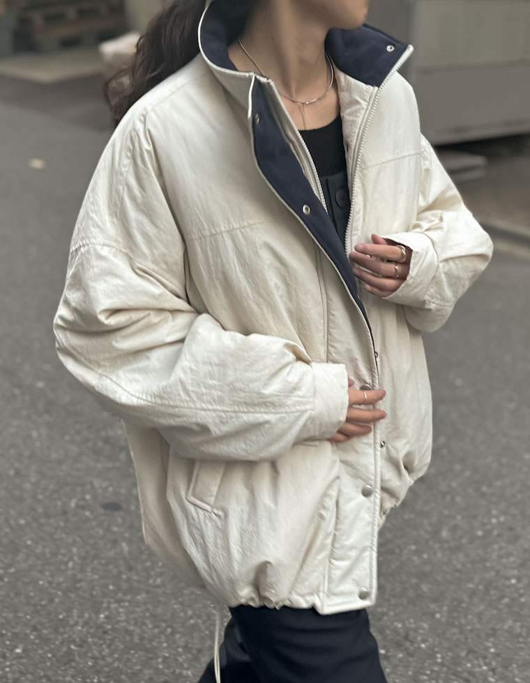 配色スタンドネック中綿ブルゾン