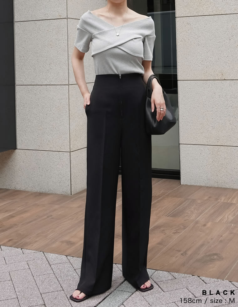 カットツイルハイウエストジップパンツ