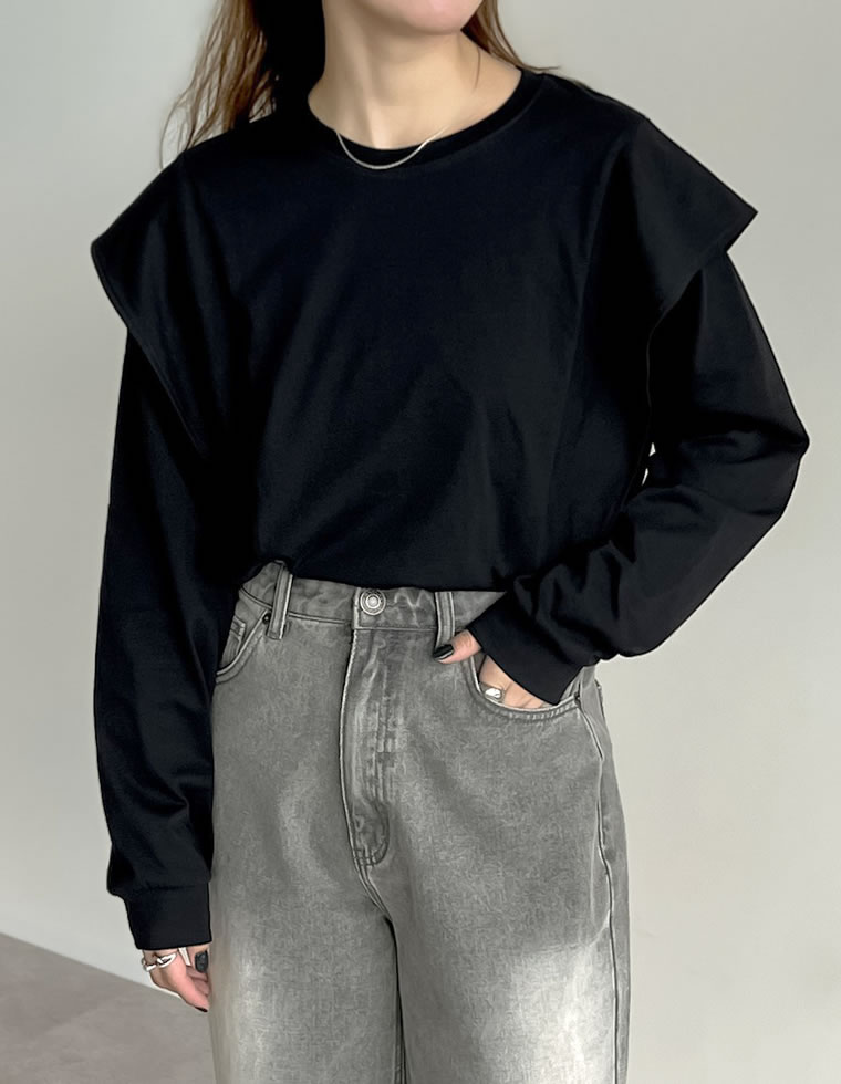 ラッフルショルダーロングスリーブＴシャツ